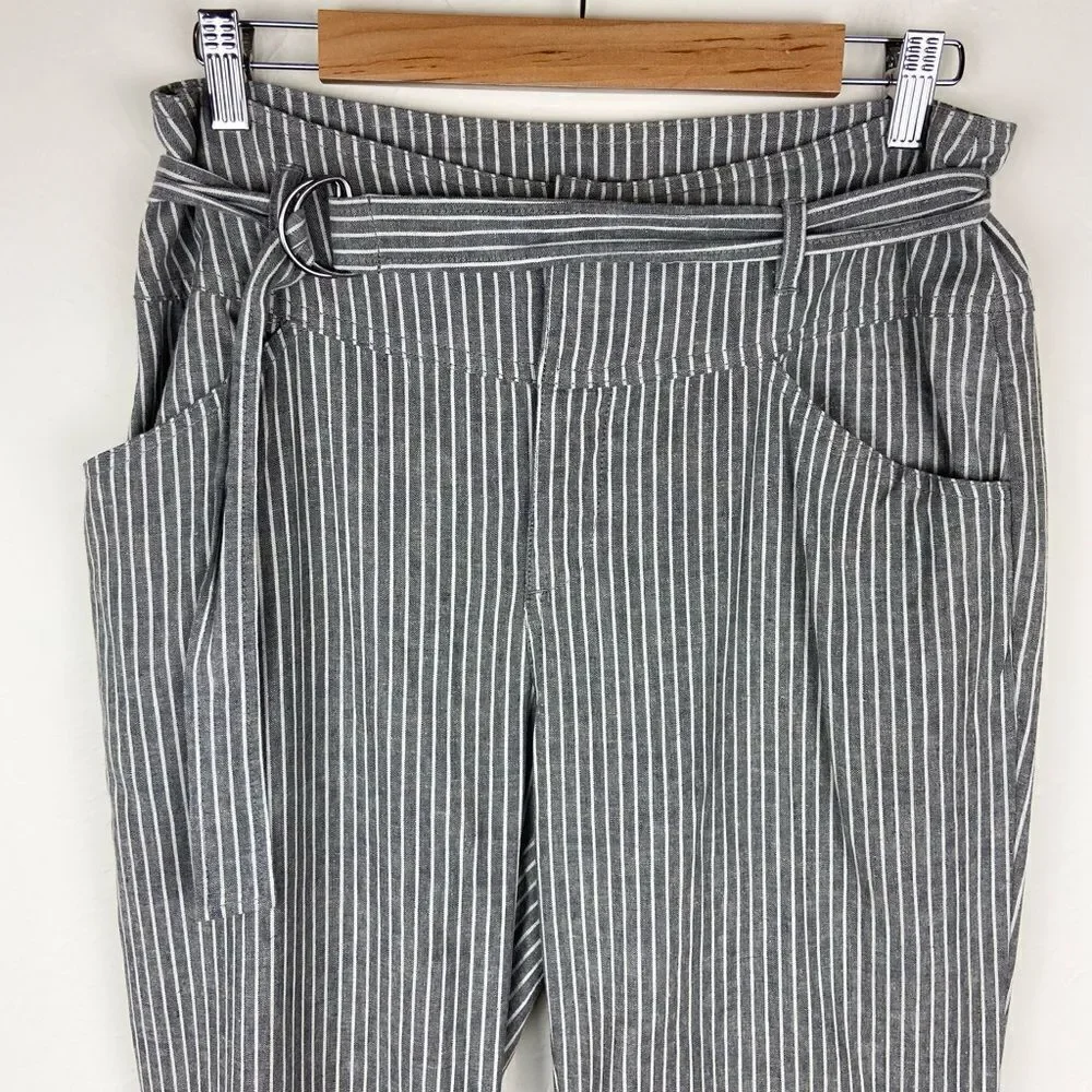 Sundance Rory Striped Belted Linen Pants - Gray & White